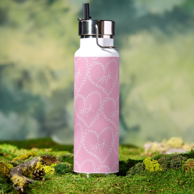 Botella de agua rosa del corazón de San Valentín p (Al aire libre (girado))