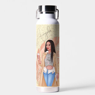 Botella de agua rosa dorada para mujer fashionista