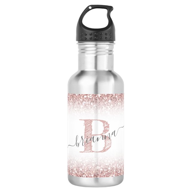 Botella De Agua Rosa falso Purpurina rosa dorado Monograma Cuto (Anverso)