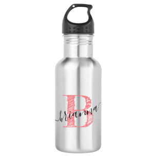 Botella De Agua Rosa falso Purpurina rosa dorado Monograma Cuto