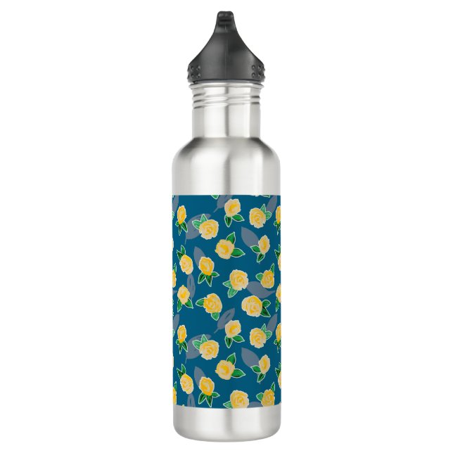 Botella De Agua Rosa floral amarillo en azul (Derecha)