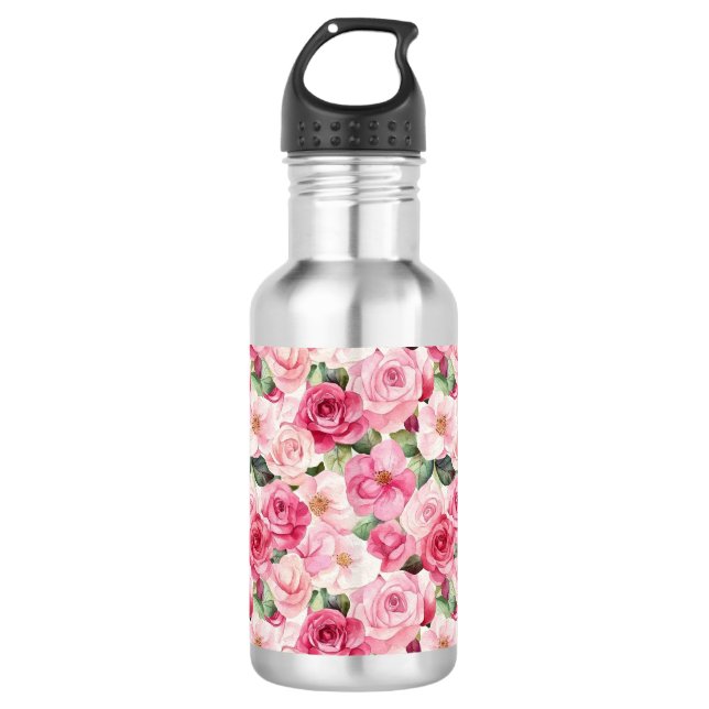 Botella De Agua Rosa floral rosa bonita (Anverso)