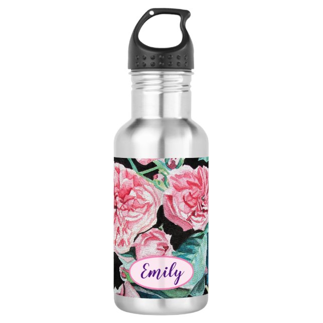 Botella De Agua Rosa Flores florales Pastel Rubor Rosa (Anverso)