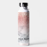Botella De Agua Rosa Gold Purpurina Dris Marble Nombre personaliza<br><div class="desc">Moda de moda Cute Rosa Dorado Nombre personalizado Botella de agua</div>