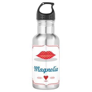 Botella De Agua Rosa Metálico con Labios Rojos Personalizado