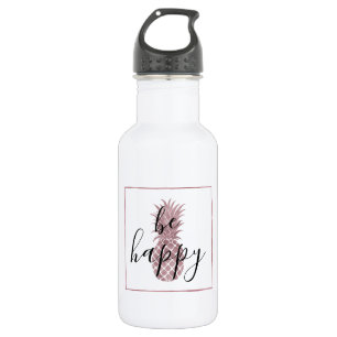 Botella De Agua Rosa Oro Piña Ser Feliz