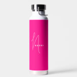 Botella De Agua Rosa | Personalizado Monograma Nombre de guión Est<br><div class="desc">Personalizado Classic Camel Script Monograma Nombre Elegante Moda Botella de agua. Un diseño sencillo y moderno con un bonito color rosa fuchsia de neón de moda femenina, con caligrafía escrita a mano, que le confiere un toque profesional y sofisticado. Crea tus propios regalos personalizados y ecofriendados. Cualquier tipo de letra,...</div>