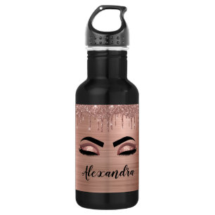 Botella De Agua Rosa Purpurina dorado Esparkle Eyelashes Monograma
