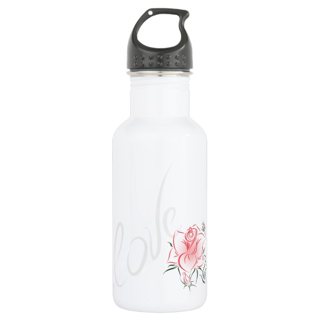 Botella De Agua Rosa roja estilizada y amor (Anverso)
