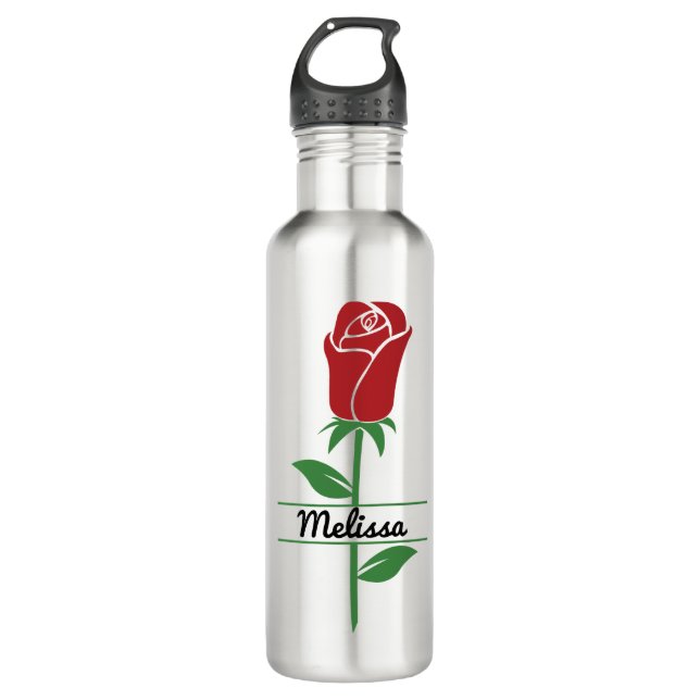 Botella De Agua Rosa roja personalizada (Anverso)