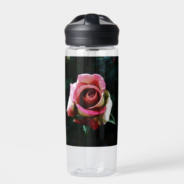 Botella De Agua Rosa roja pintada al óleo (Delante)