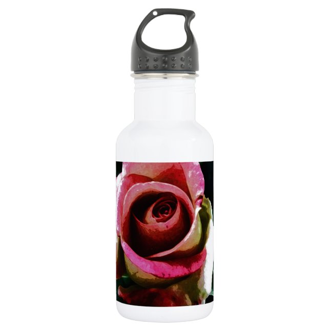 Botella De Agua Rosa roja pintada de petróleo (Anverso)