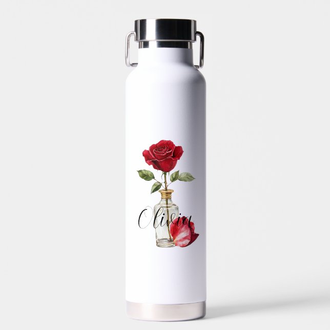 Botella De Agua Rosa Roja y Petal (Delantero)