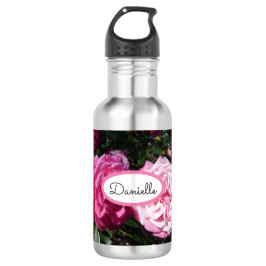 Botella De Agua Rosa Rosas florales Vintage Jardín Mujeres Pink Bl