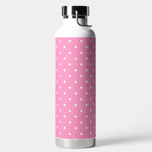 Botella De Agua Rosa simple con puntos de polka blanco