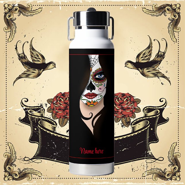 Botella De Agua Rosa Sugar Skull Retrato (Subido por el creador)