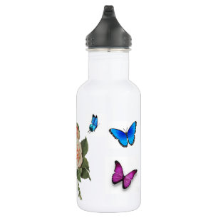 Botella De Agua rosa victoriano romántico vintage mariposa gimnasi