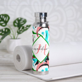 Botella De Agua Rosa y abstracto personalizado acuático