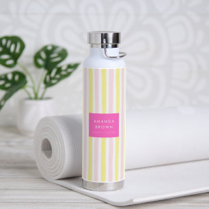 Botella De Agua Rosa y Amarillo Rayado Elegante Simple Moderno
