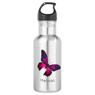 Botella De Agua Rosa y morado Buttefly personalizado