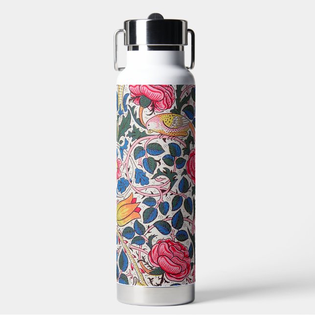 Botella De Agua Rosa y Pájaro, William Morris (Frente)