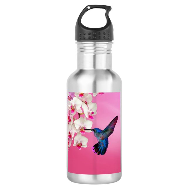 Botella de agua rosada del fondo del colibrí (Anverso)