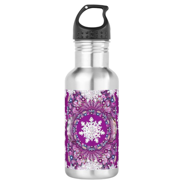 Botella De Agua Rosada roja cardinal y copo de nieve (Anverso)