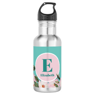 Botella De Agua Rosas Acuarela Bailarina Monograma Floral Círculo