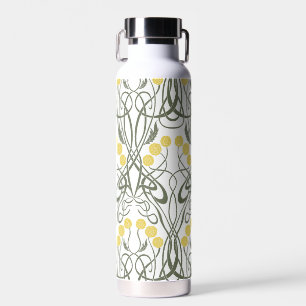 Botella De Agua Rosas amarillas y tallos sinuosos del Art Nouveau