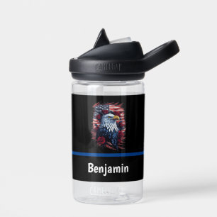 Botella De Agua Rosas del águila de la bandera estadounidense, azu
