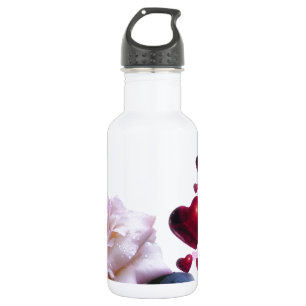 Botella De Agua Rosas del corazón del amor florecen flores destruy
