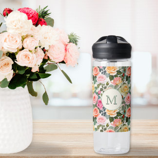 Botella De Agua Rosas florales Elegantes Flores Bonito Jardín Botá