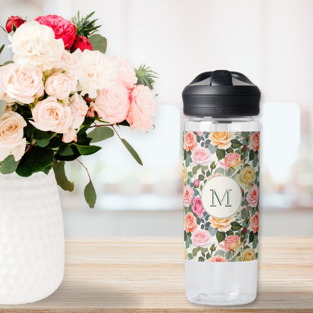 Botella De Agua Rosas florales Elegantes Flores Bonito Jardín Botá (A very pretty water bottle for garden lovers, patterned with an elegant design of roses)