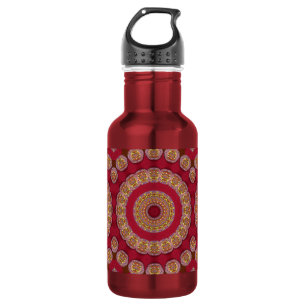 Botella De Agua Rosas Mandala Rojo Dorado Amarillo