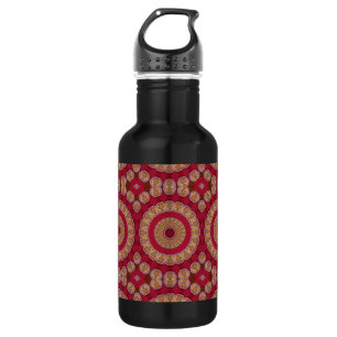 Botella De Agua Rosas Mandala Rojo Dorado Amarillo