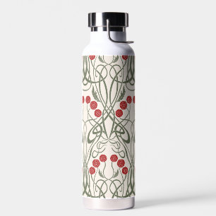 Botella De Agua Rosas rojas Art Nouveau y tallos sinuosos