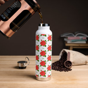 Botella De Agua Rosas Rojas Con Texto Thor Aislado