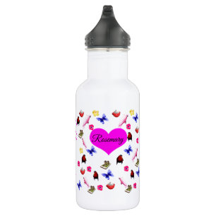Botella De Agua Rosemary, Nombre, Con Bunnids, Mariposas, Aves,