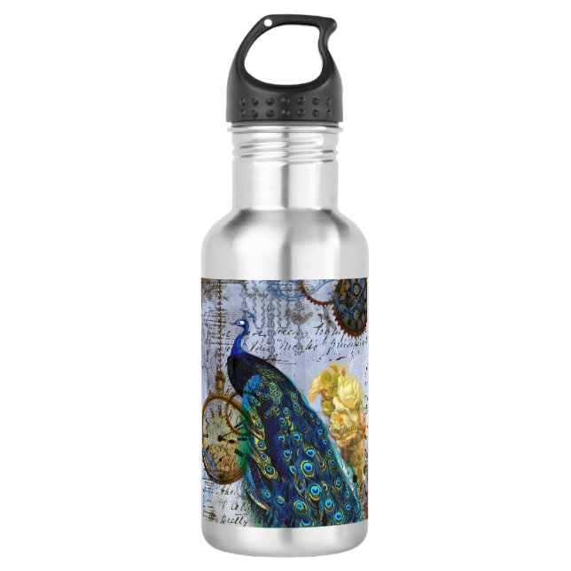 Botella De Agua Roses amarillas del Reloj de pavo real de vapor (Anverso)