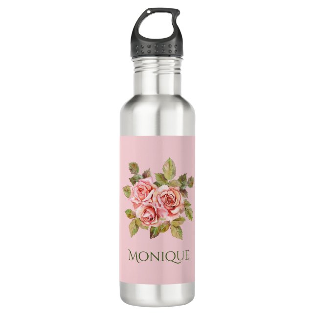 Botella De Agua Roses rosadas de bonito personalizadas (Anverso)