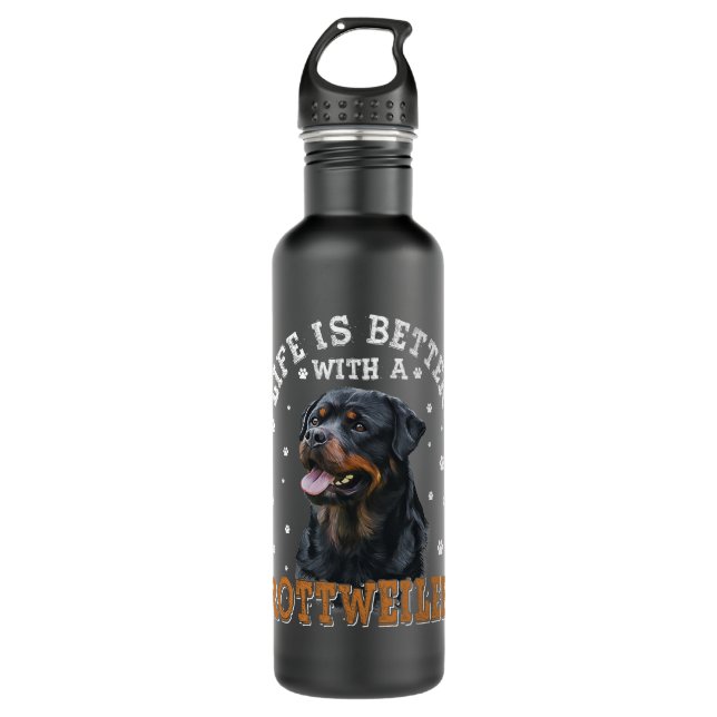 Botella De Agua Rottweiler - La vida es mejor con los Rottweiler (Anverso)
