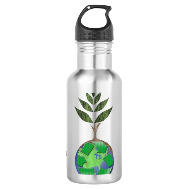Botella De Agua Rótulo de reciclaje de árboles terrestres personal (Anverso)