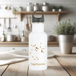 Botella De Agua Rótulo Zodiaco moderno Sagittarius de Oro  Incendi