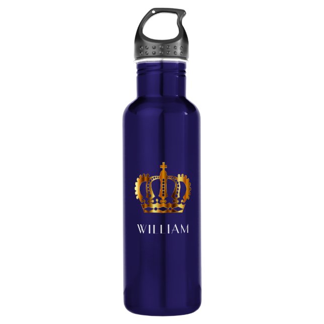 Botella De Agua Royal Gold Crown Nombre personalizado Azul (Anverso)