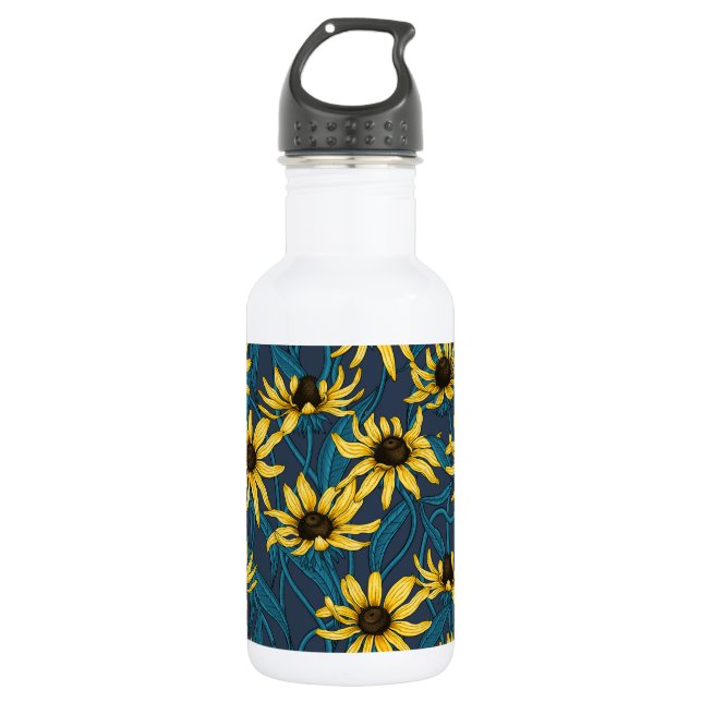 Botella De Agua Rudbekia amarilla en la marina (Anverso)