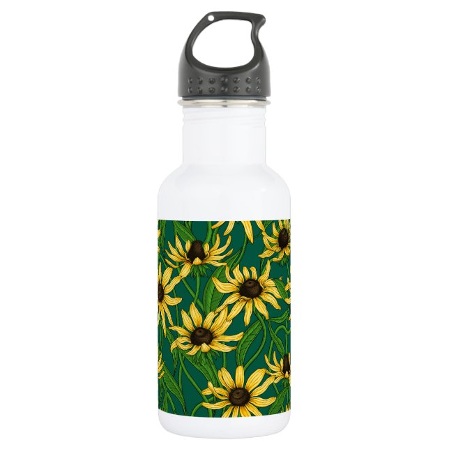 Botella De Agua Rudbekia amarilla en verde oscuro (Anverso)