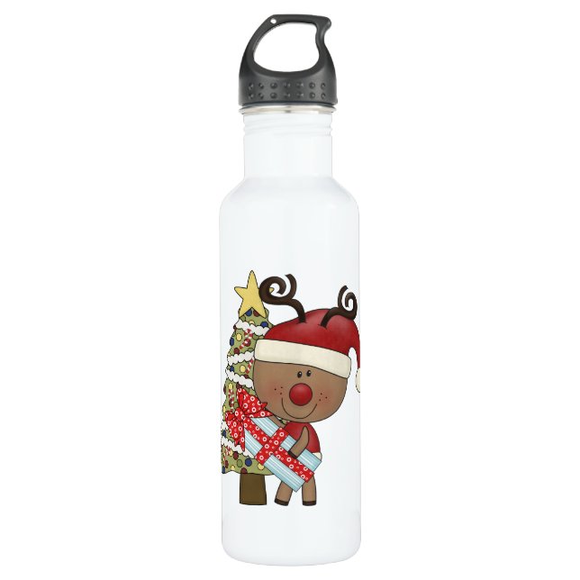 Botella De Agua Rudy Reindeer Holiday Tree (Anverso)