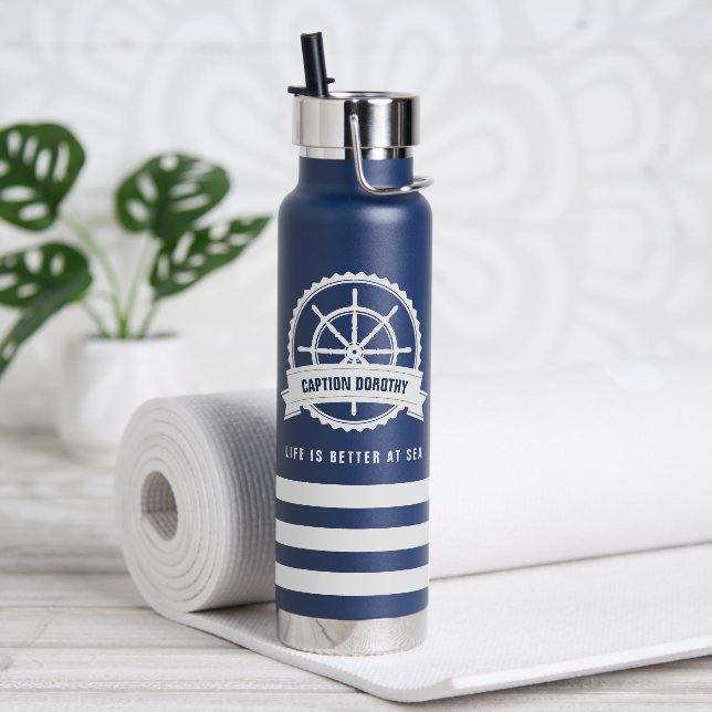 Botella De Agua Rueda de Barco Náutico Azul Personalizada (Yoga)