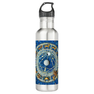 Botella De Agua Rueda de Rótulos de Astrología Celestial Zodiac Bl