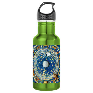 Botella De Agua Rueda de Signos Astrológicos Zodíaco Celeste Azul